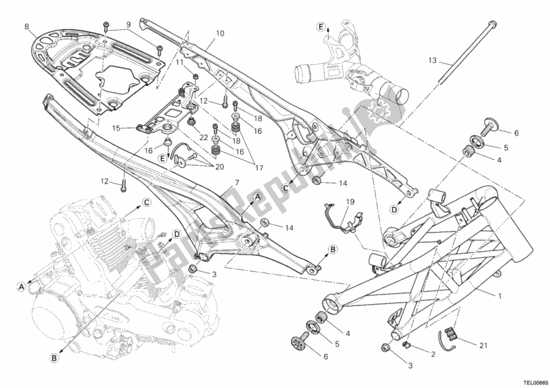 All parts for the Frame of the Ducati Monster 1100 ABS USA 2010